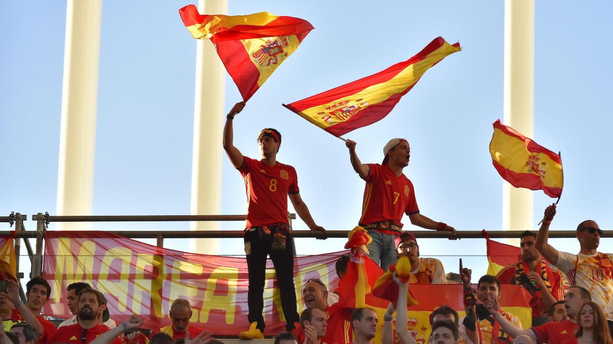 Spanish football fans waving flags